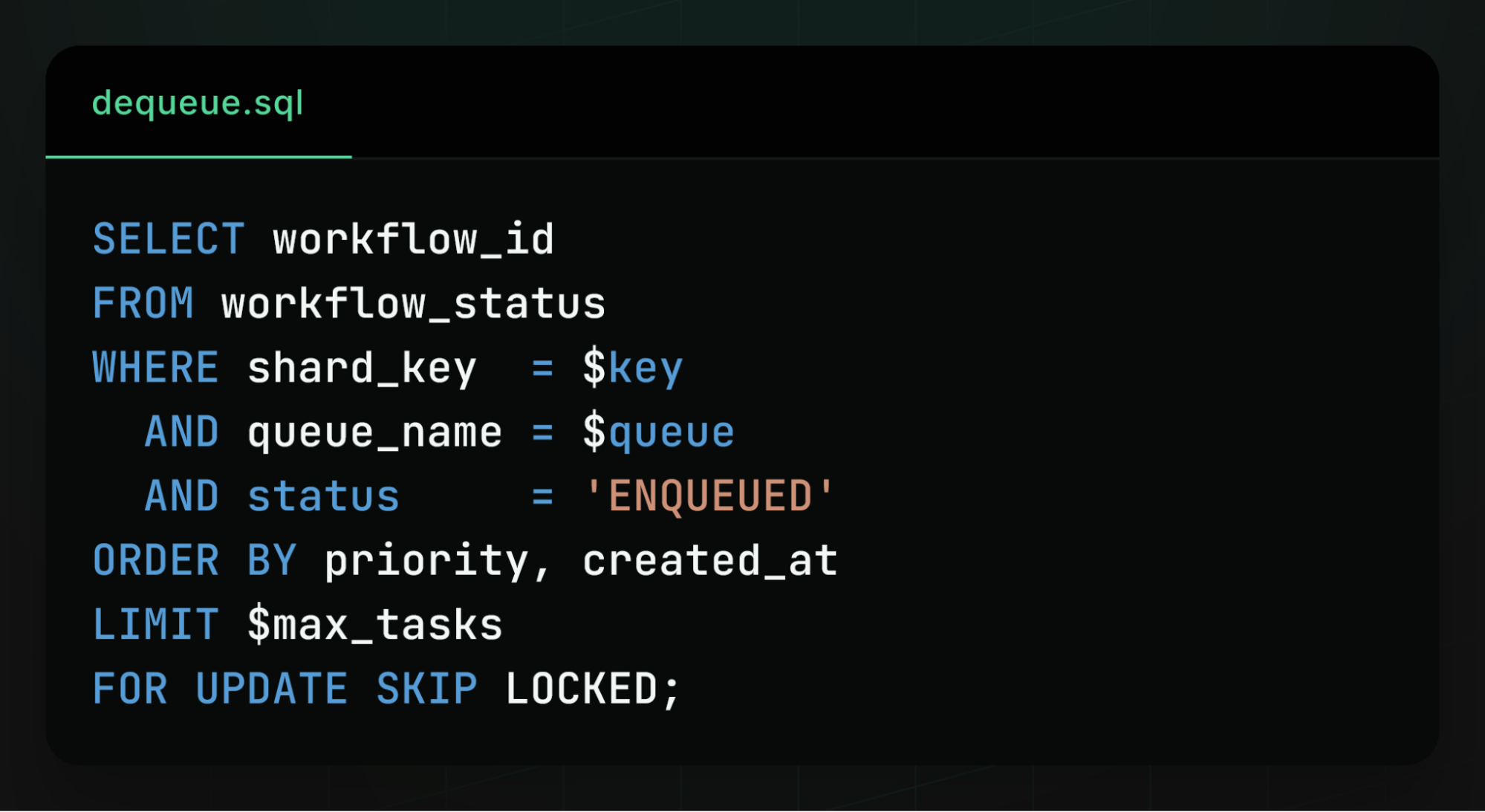 Dequeue SQL statement using FOR UPDATE SKIP LOCKED