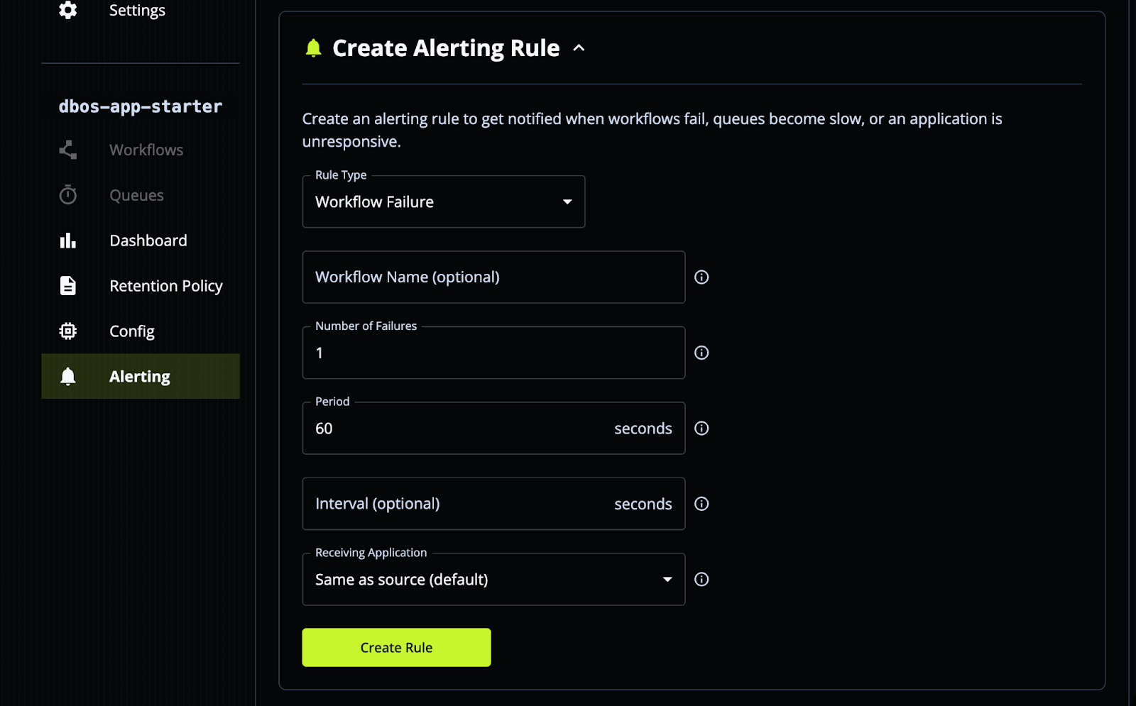 How to define custom alerts for durable workflows