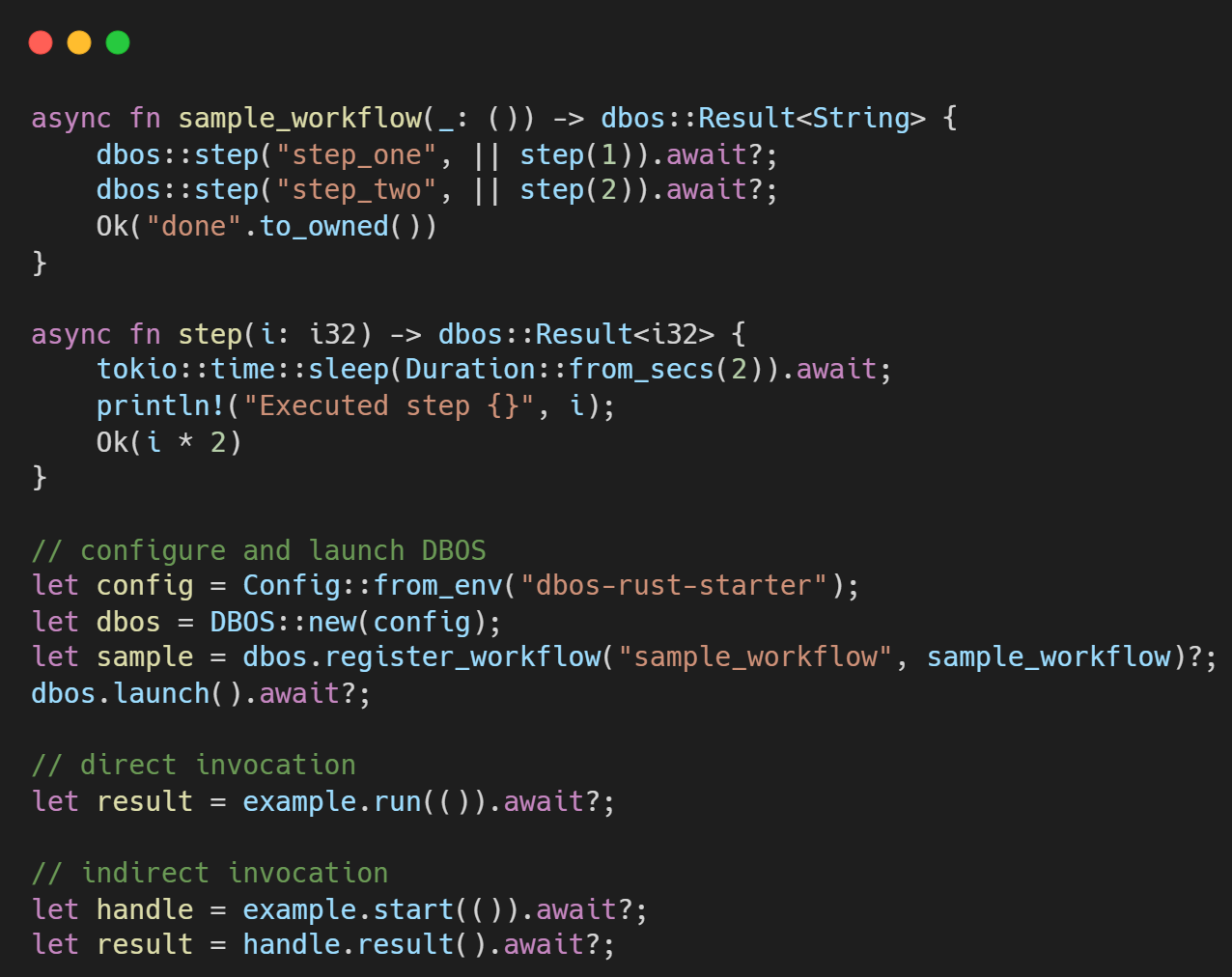 DBOS for Rust code example