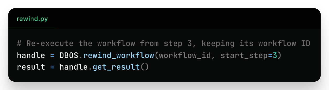Rewinding a DBOS workflow to a specific step